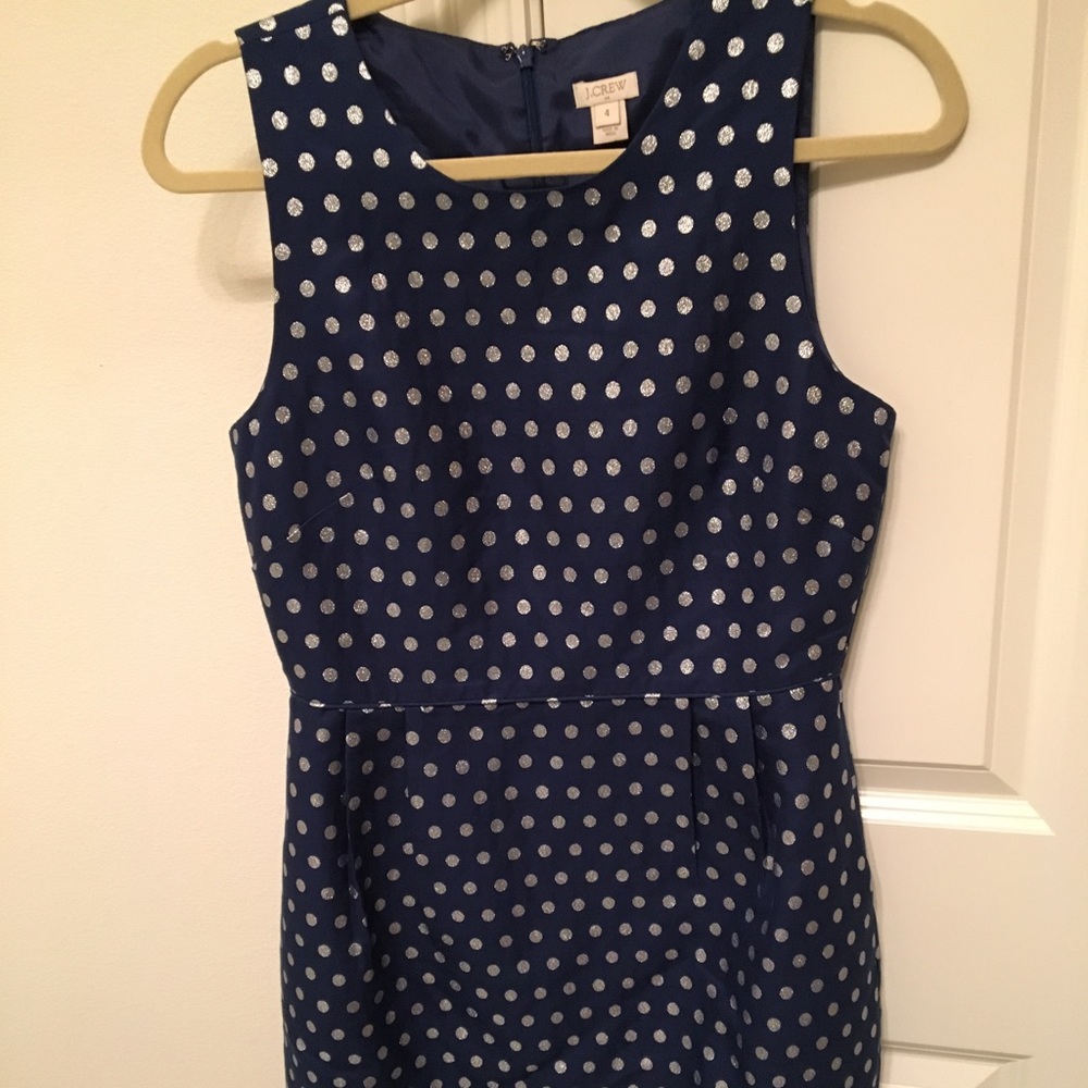 J Crew Navy Silver Polka Dot Dress